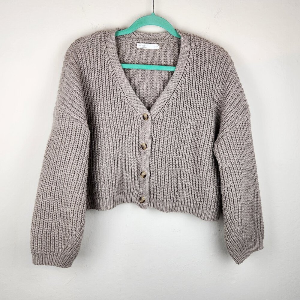 Oak + Fort Slouchy Chunky Ribbed Knit V-Neck Button Front Cardigan sz S